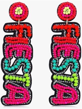 Beaded Neon Statement Drop Earrings - Multicolor